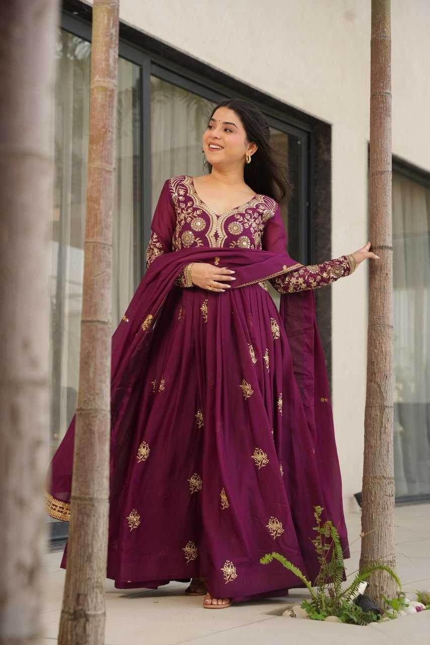 Georgette Designer Gown With Dupatta - MYLUXURY LANE ENTERPRISE